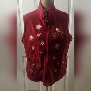 Baxter and Wells Red Winter Embroidered Fleece Vest Size L